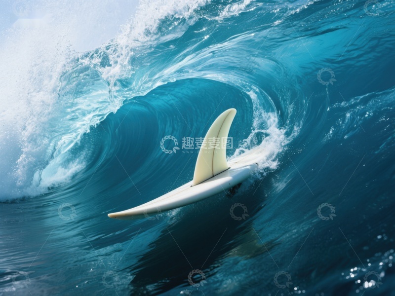 高清大图下载【趣麦麦图】冲浪板穿梭于碧蓝海浪之中