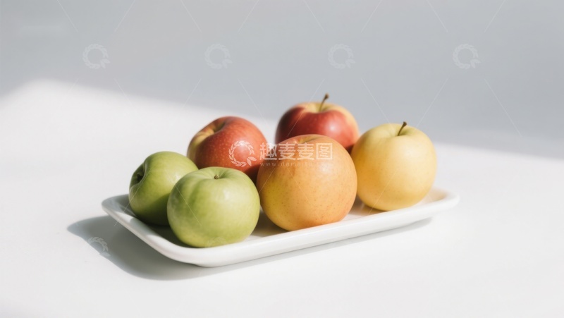 高清大图下载【趣麦麦图】盘中色彩斑斓的苹果
