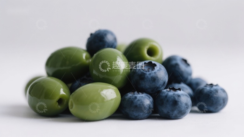 高清大图下载【趣麦麦图】绿橄榄与蓝莓的静物组合