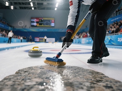 冰壶运动员刷冰瞬间