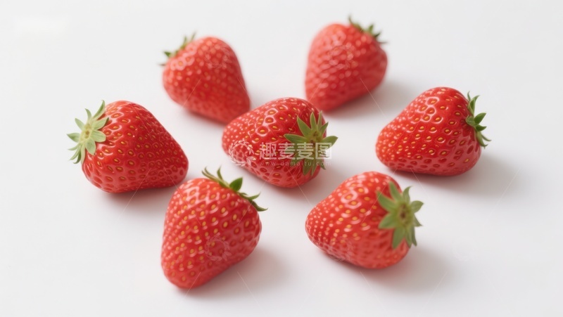 高清大图下载【趣麦麦图】新鲜草莓排列在白色背景上