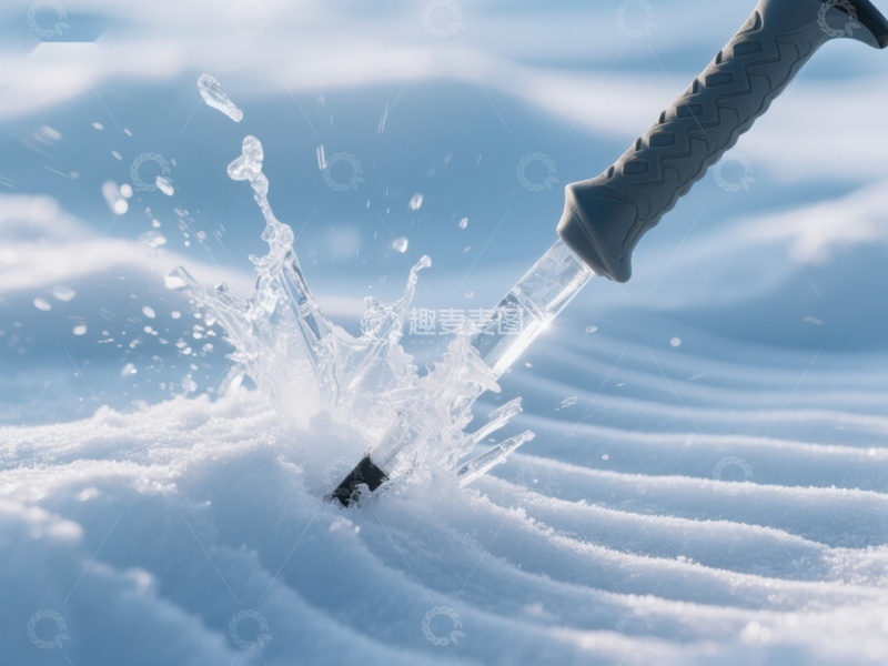 高清大图下载【趣麦麦图】雪杖击打积雪，溅起晶莹雪花