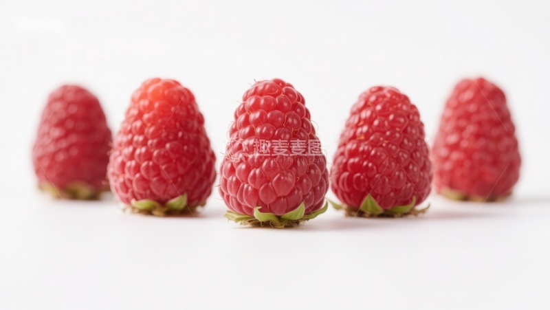 高清大图下载【趣麦麦图】新鲜覆盆子排列在白色背景上