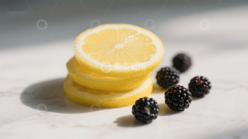 高清大图下载【趣麦麦图】柠檬切片与黑莓静物图