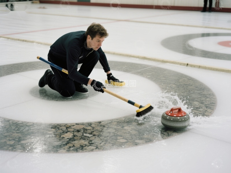 高清大图下载【趣麦麦图】冰壶运动员专注刷冰