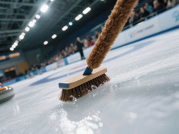 冰壶比赛中的刷冰瞬间