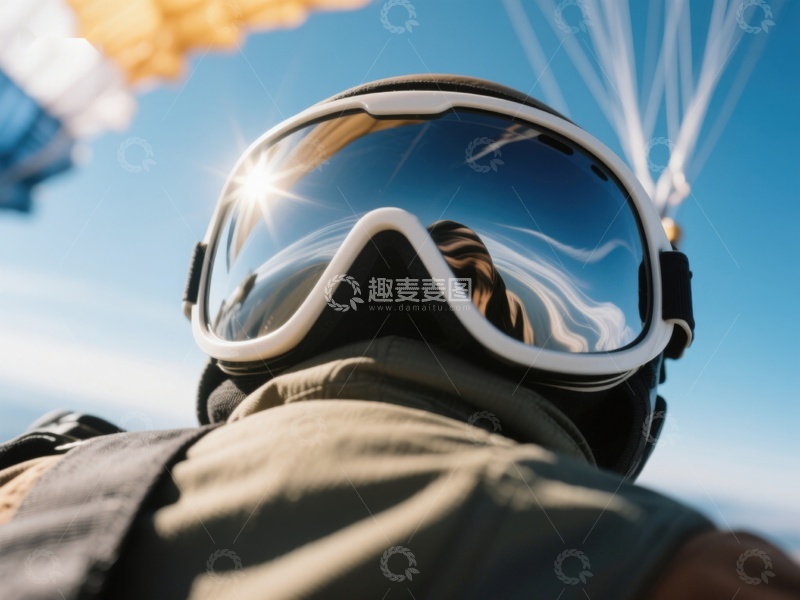 高清大图下载【趣麦麦图】高空跳伞者佩戴护目镜特写