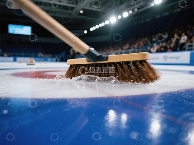 冰壶比赛中的扫帚特写