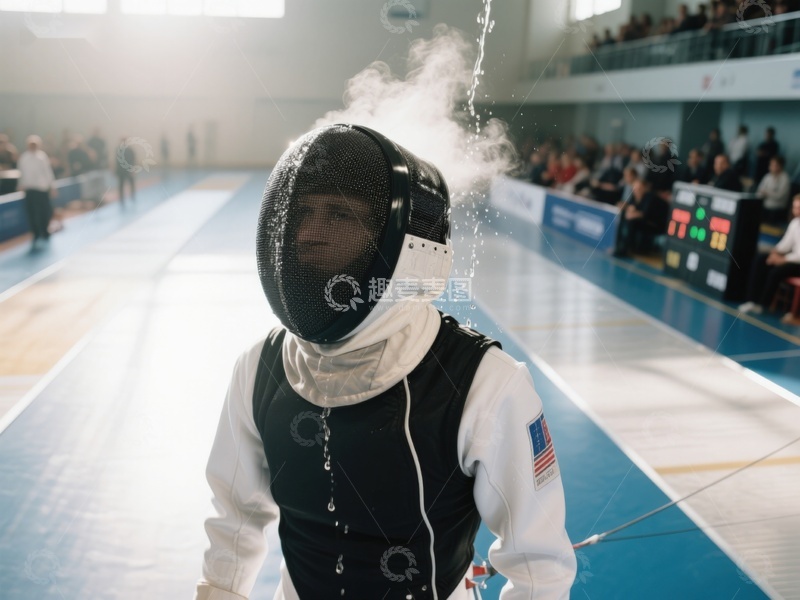 高清大图下载【趣麦麦图】-击剑选手比赛中挥洒汗水