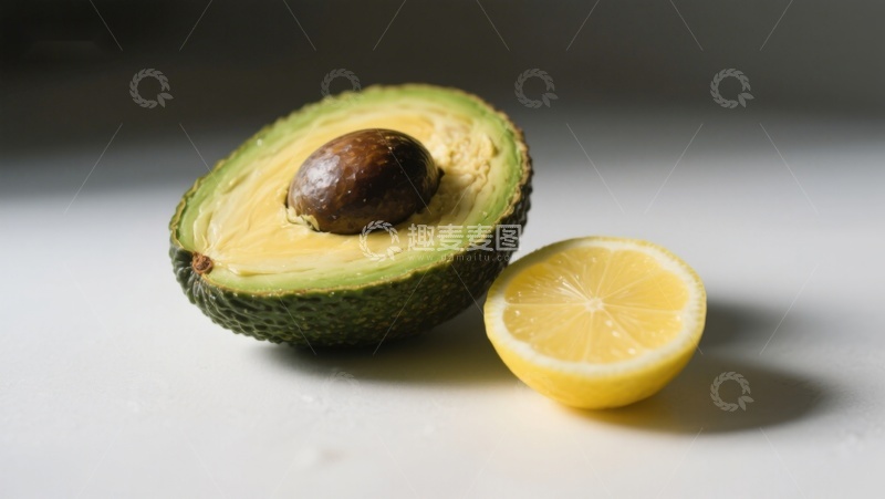 高清大图下载【趣麦麦图】切开的牛油果与柠檬半片