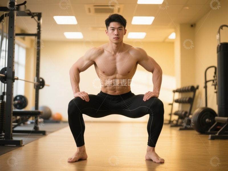 高清大图下载【趣麦麦图】健身房内男子进行深蹲训练