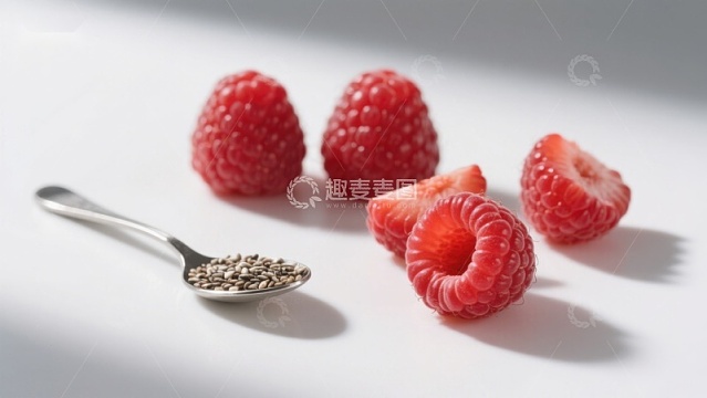 新鲜覆盆子与一勺种子