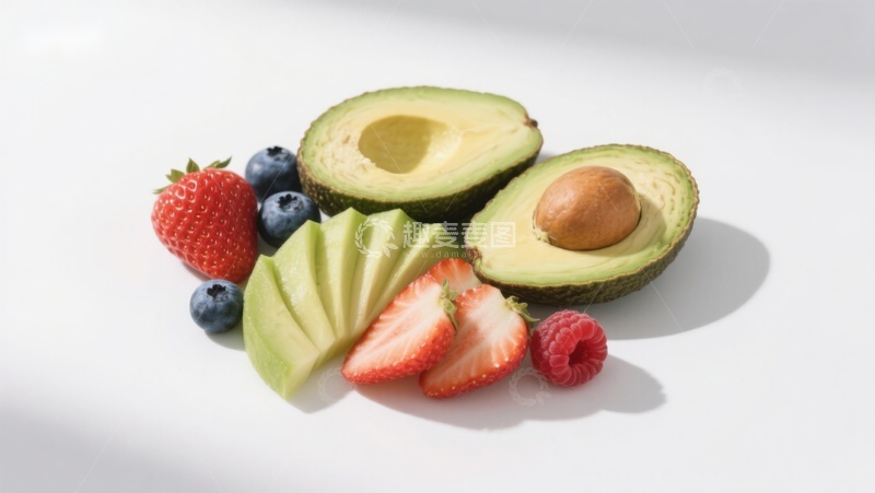 高清大图下载【趣麦麦图】新鲜水果组合：牛油果与草莓蓝莓