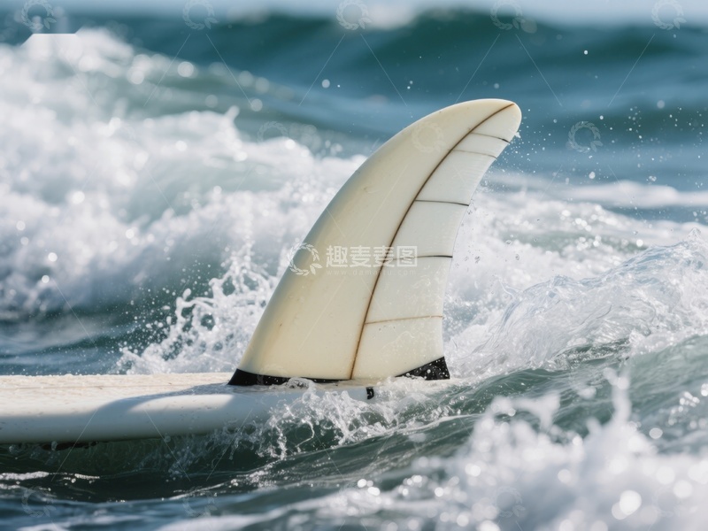 高清大图下载【趣麦麦图】冲浪板尾鳍在海浪中