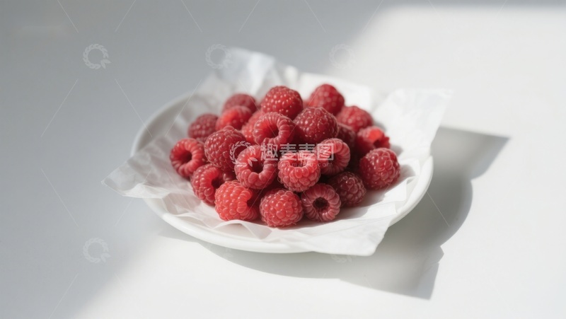 高清大图下载【趣麦麦图】新鲜覆盆子置于白纸上的特写