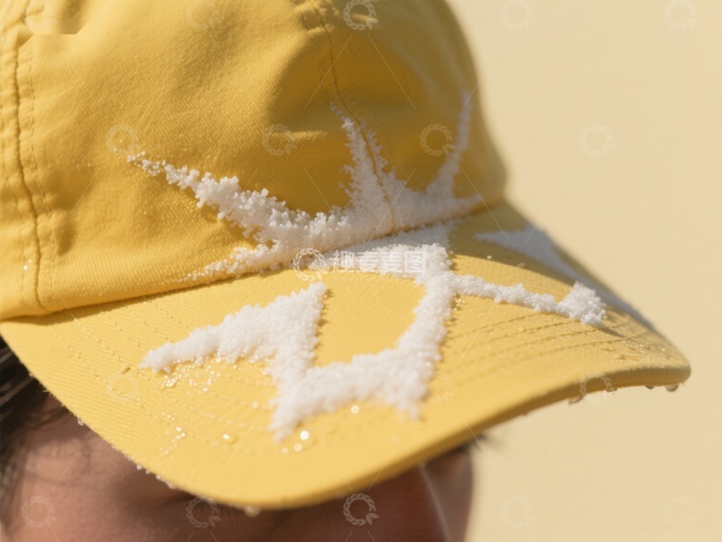 高清大图下载【趣麦麦图】黄色帽子上的白色图案特写