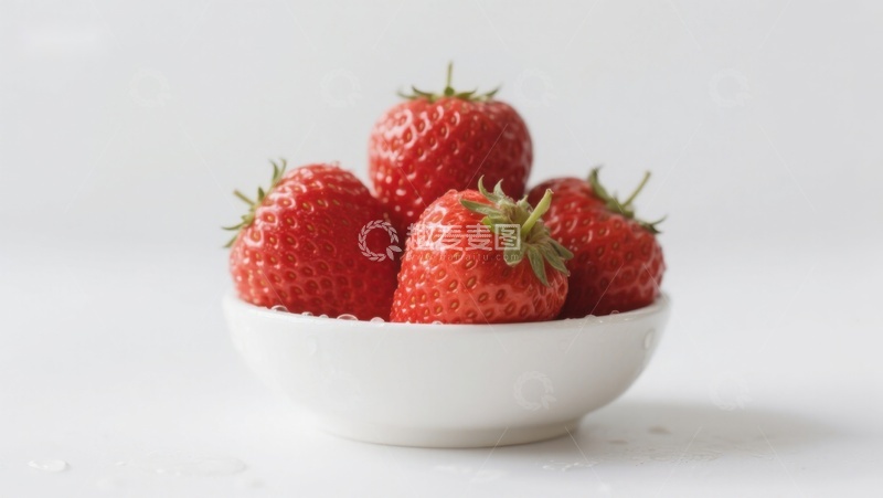 高清大图下载【趣麦麦图】新鲜草莓置于白色碗中