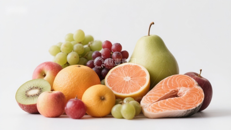高清大图下载【趣麦麦图】新鲜水果与三文鱼的健康组合