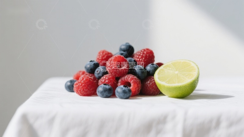 高清大图下载【趣麦麦图】新鲜浆果与青柠切片