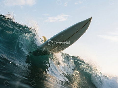 冲浪板划破海浪瞬间