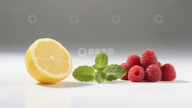 高清大图下载【趣麦麦图】柠檬、薄荷与覆盆子的清新组合