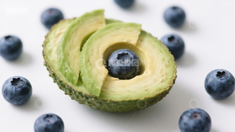 高清大图下载【趣麦麦图】牛油果切半嵌入蓝莓