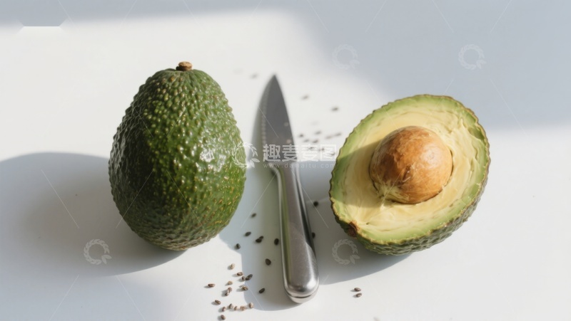 高清大图下载【趣麦麦图】新鲜牛油果与刀具的静物组合