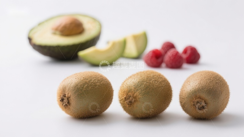 高清大图下载【趣麦麦图】新鲜水果组合：猕猴桃、牛油果与覆盆子