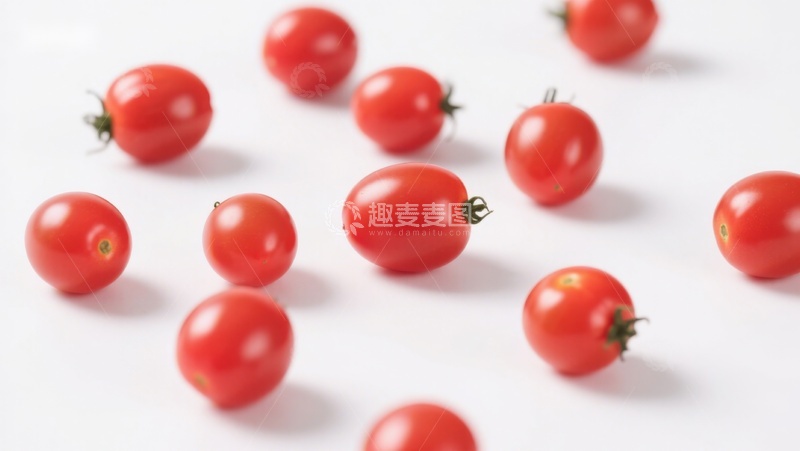 高清大图下载【趣麦麦图】新鲜樱桃番茄散落白色背景