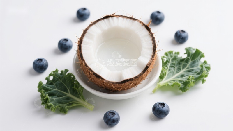 高清大图下载【趣麦麦图】椰子蓝莓与羽衣甘蓝的健康组合