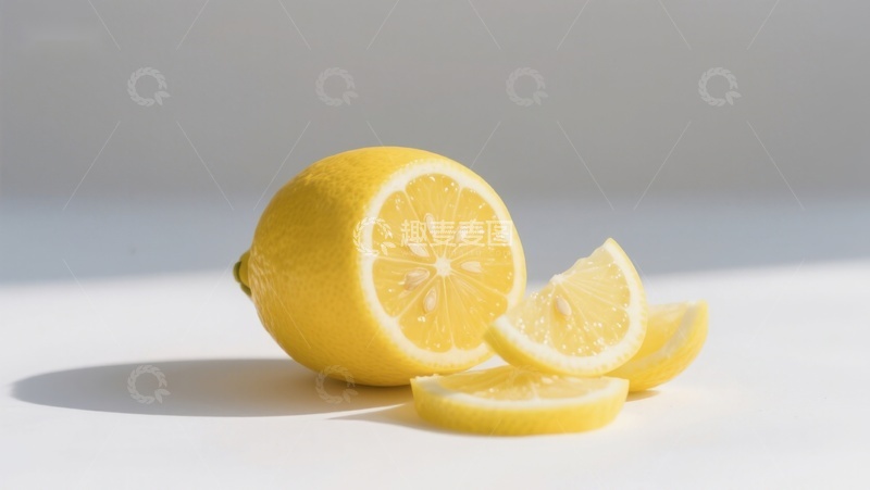 高清大图下载【趣麦麦图】新鲜柠檬切片，明亮背景