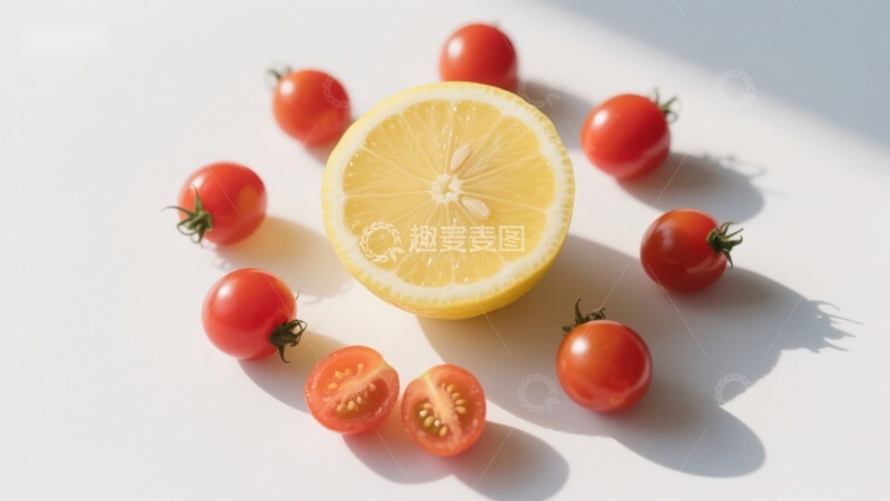 高清大图下载【趣麦麦图】柠檬切片与樱桃番茄的清新组合