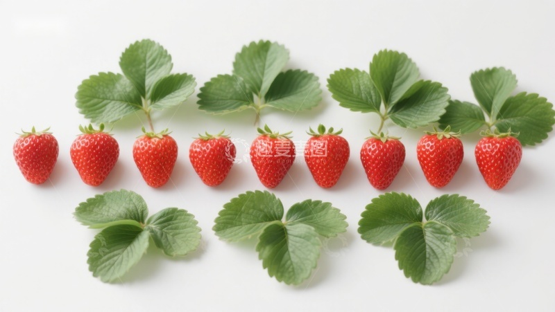 高清大图下载【趣麦麦图】整齐排列的草莓与绿叶