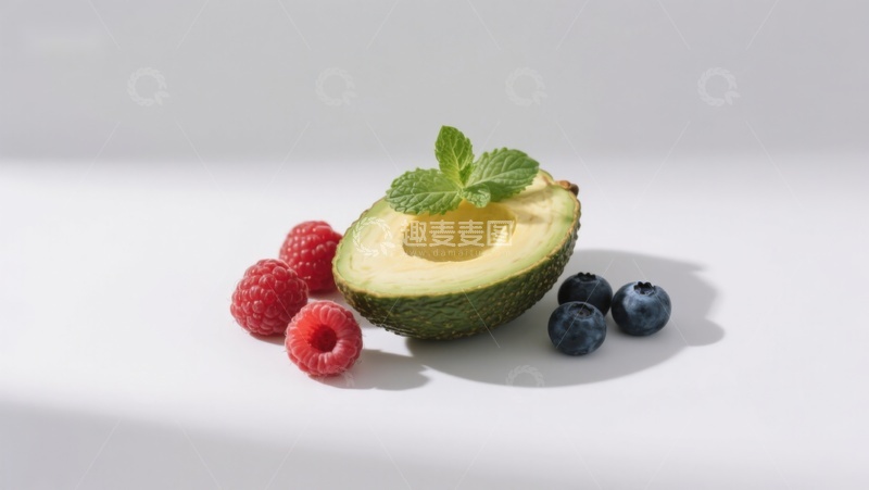 高清大图下载【趣麦麦图】新鲜水果组合：牛油果、覆盆子与蓝莓
