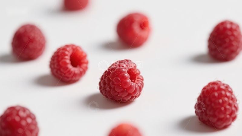 高清大图下载【趣麦麦图】新鲜覆盆子散落白色背景