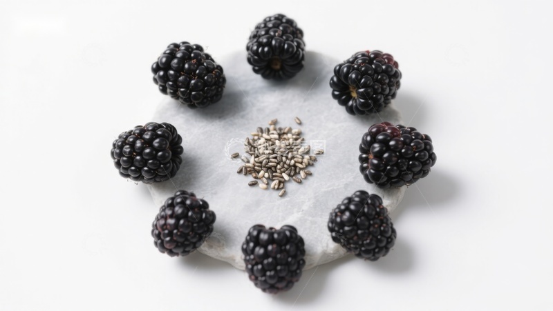 高清大图下载【趣麦麦图】黑莓环绕种子，简洁静物图