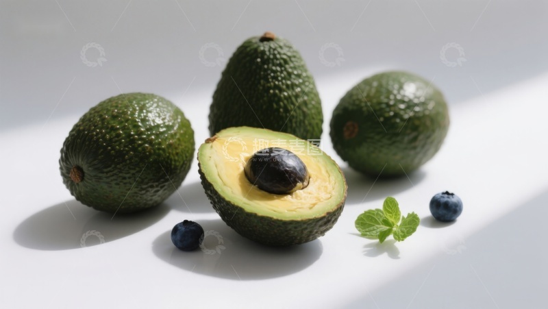 高清大图下载【趣麦麦图】新鲜牛油果与蓝莓的静物组合