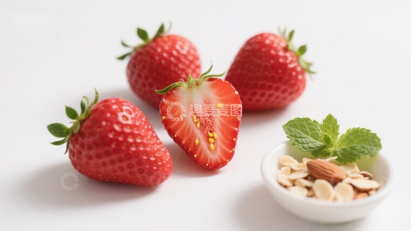 高清大图下载【趣麦麦图】新鲜草莓与坚果薄荷组合