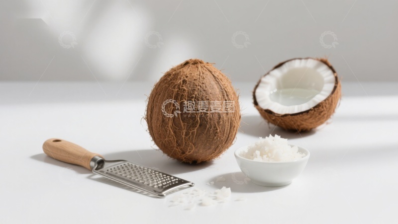 高清大图下载【趣麦麦图】椰子与椰蓉的静物组合