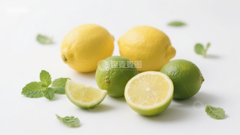 高清大图下载【趣麦麦图】新鲜柠檬与青柠的静物组合