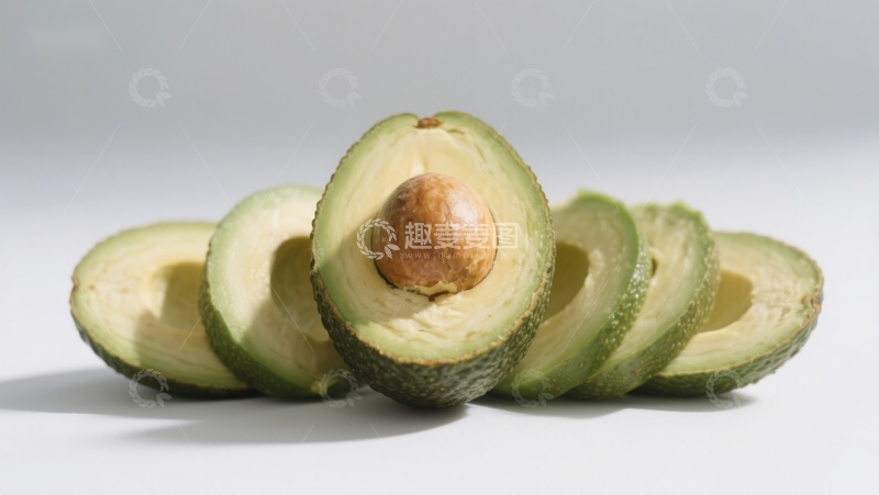 高清大图下载【趣麦麦图】切开的鳄梨展示其果肉和种子