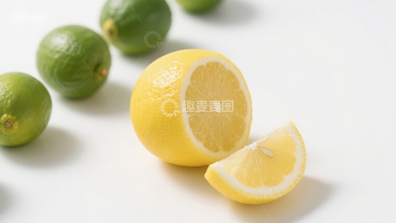高清大图下载【趣麦麦图】新鲜柠檬与青柠的静物展示