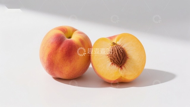 新鲜桃子与半切展示