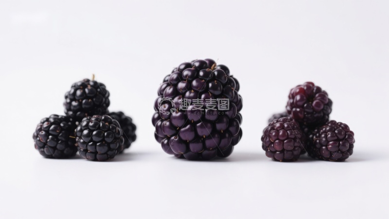 高清大图下载【趣麦麦图】新鲜黑莓特写，白色背景