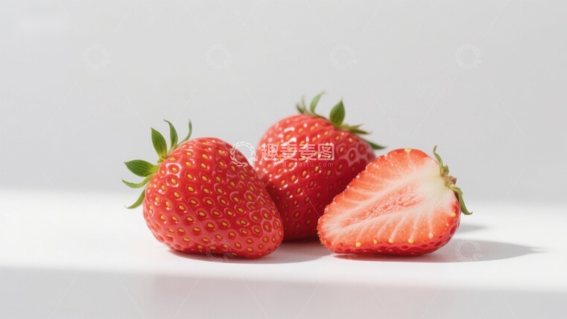 高清大图下载【趣麦麦图】新鲜草莓与切片展示