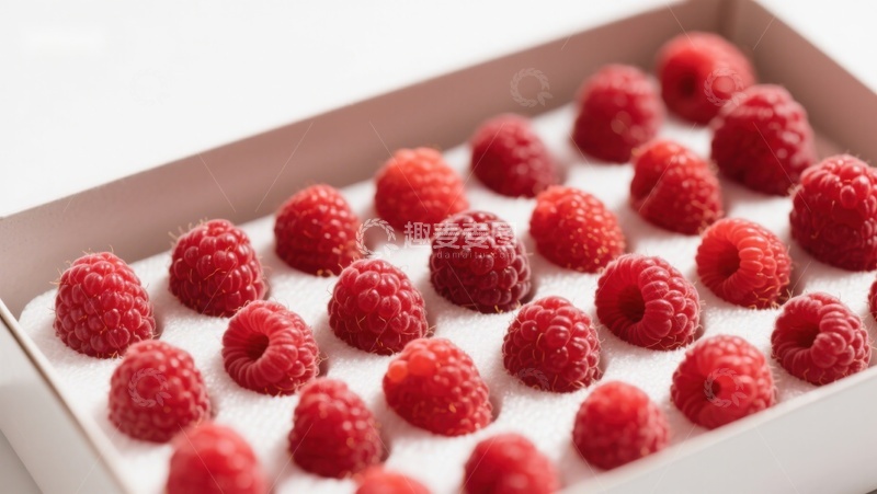 高清大图下载【趣麦麦图】新鲜覆盆子整齐排列在白色盒中
