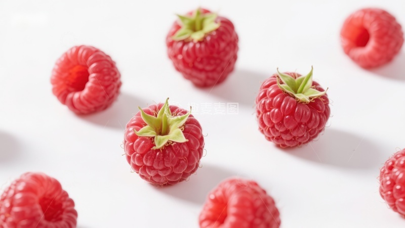 高清大图下载【趣麦麦图】新鲜覆盆子散落白色背景
