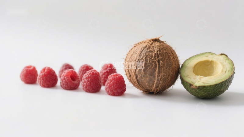 高清大图下载【趣麦麦图】椰子、牛油果与覆盆子的排列