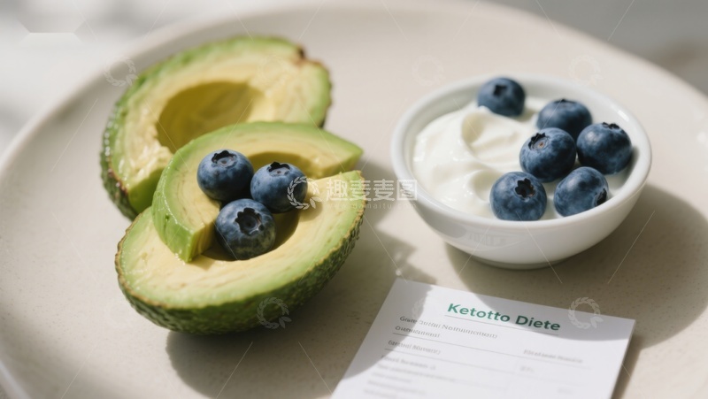 高清大图下载【趣麦麦图】健康饮食：牛油果配蓝莓酸奶