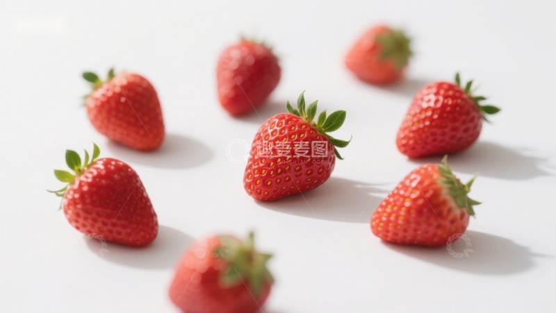 高清大图下载【趣麦麦图】新鲜草莓散落白色背景
